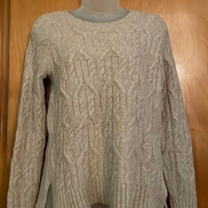 Light beige cable knit crew neck sweater
